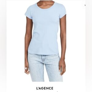 L'AGENCE Tee Light Blue. Soft 100% Cotton. Minimalist. Made In USA. Med/Small.